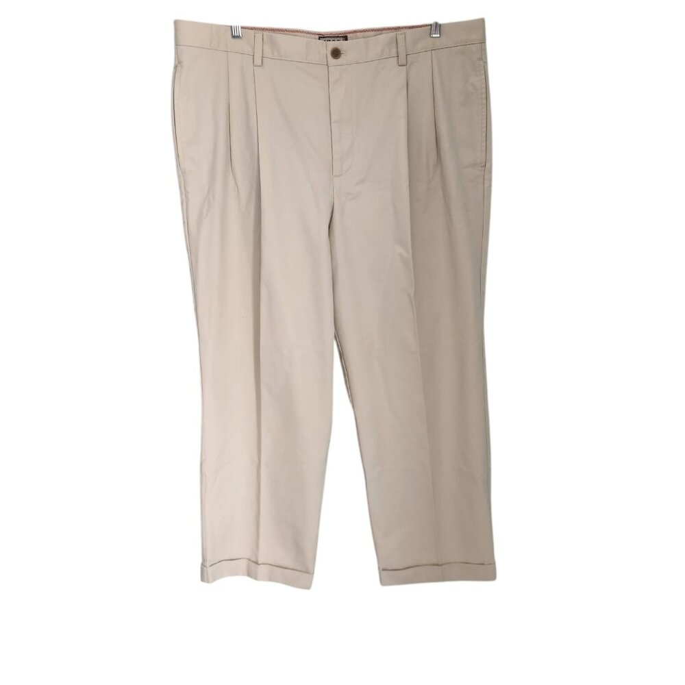 IZOD Khakis Dress Pants Beige Ivory Straight Leg Cotton Chinos Mens‎ 42x30